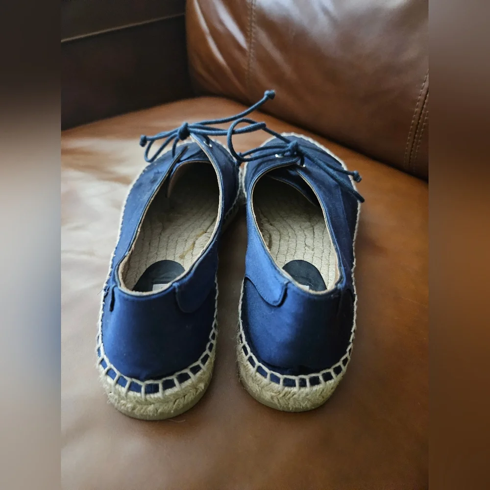 Tabitha Simmons Navy Blue Silk Leather lace Up espadrilles Eeuc! Size 39
